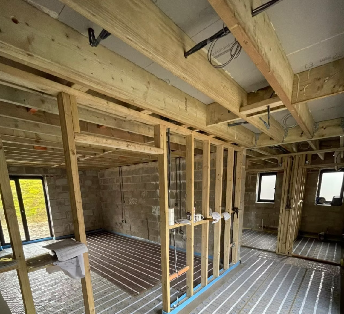 First fix wiring and underfloor heating preparation in a new build